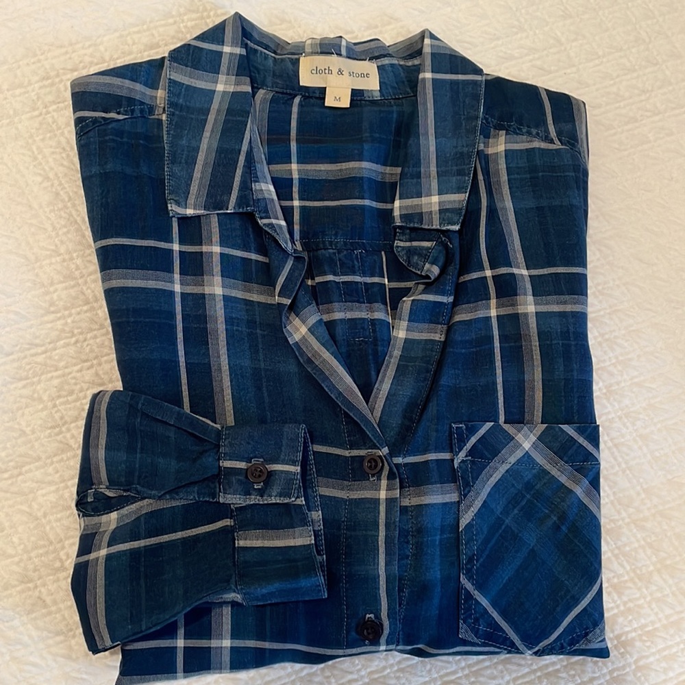 Cloth & Stone Button-Down in Blue Plaid